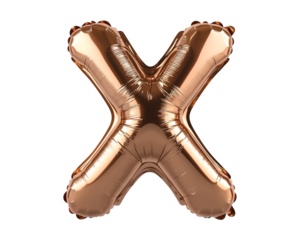 Bronze Letter X Foil Balloon on Transparent Background
