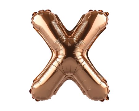 Bronze Letter X Foil Balloon on Transparent Background