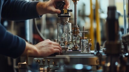 Scientist's hands adjusting laboratory equipment.