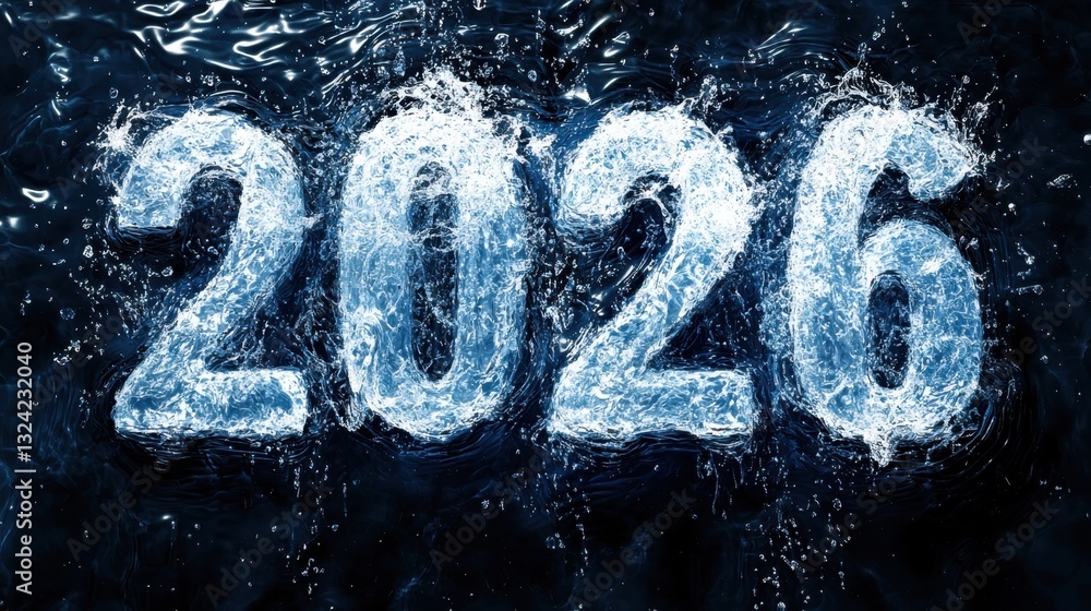 Poster a dynamic water typography composition where 