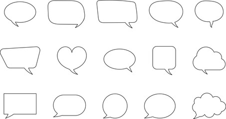 Fototapeta premium Speech bubble line icon set. Set of blank white speech bubble in flat design, chatting box, message box icon. Balloon doodle style of thinking sign symbol.