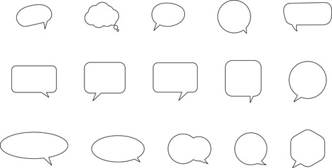 Fototapeta premium Speech bubble line icon set. Set of blank white speech bubble in flat design, chatting box, message box icon. Balloon doodle style of thinking sign symbol.