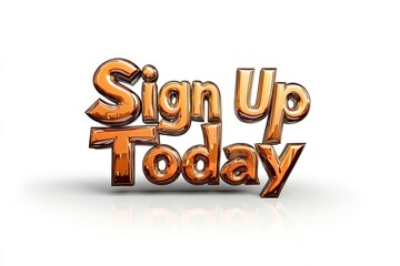 3D text Sign Up Today in metallic liquid vibrant color gradients glossy finish metallic reflections isolated on a white