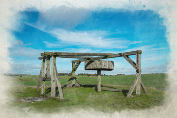 Digital watercolour painting of Magpie Mine in the Derbyshire Peak District National Park.