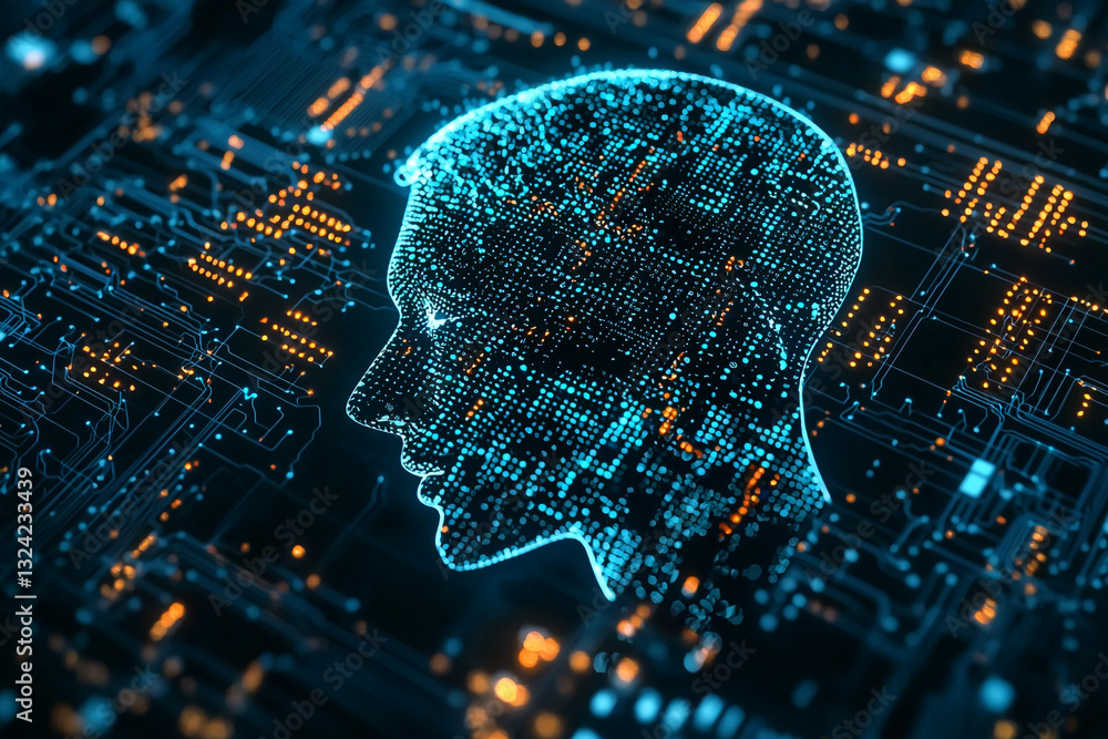 Poster abstract digital human head artificial intelligence concept futuristic technology data network ai