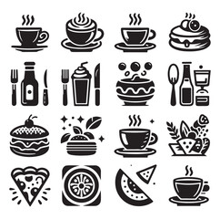 Silhouette icon set of cafe icons, restaurant icon, food and drink icon vector style on white background.