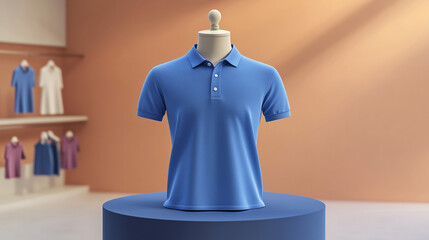 Obraz premium Stylish Blue Polo Shirt on Mannequin Display Apparel Mockup Clothing Design