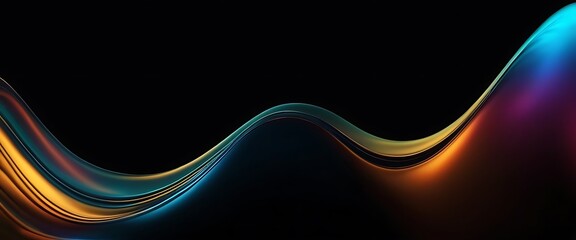 Abstract fluid 3D render with a black background and holographic, iridescent neon curved wave in motion.Abstract fluid iridescent holographic curved wave in motion colorful background,85