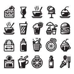 Silhouette icon set of cafe icons, restaurant icon, food and drink icon vector style on white background.