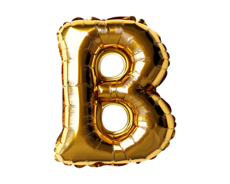 Golden Letter B Foil Balloon on Transparent Background