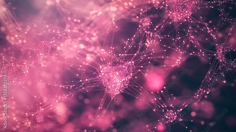 Poster abstract pink network connections digital art background image web dots glow data mesh lines light