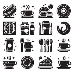 Silhouette icon set of cafe icons, restaurant icon, food and drink icon vector style on white background.