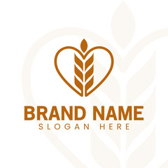 wheat grain icon vector logo design with love shape