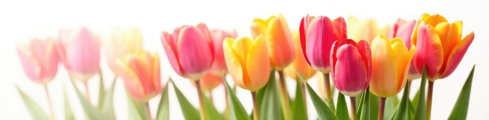 Tulip bouquet in warm hues on white background, nature, color palette