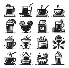 Silhouette icon set of cafe icons, restaurant icon, food and drink icon vector style on white background.