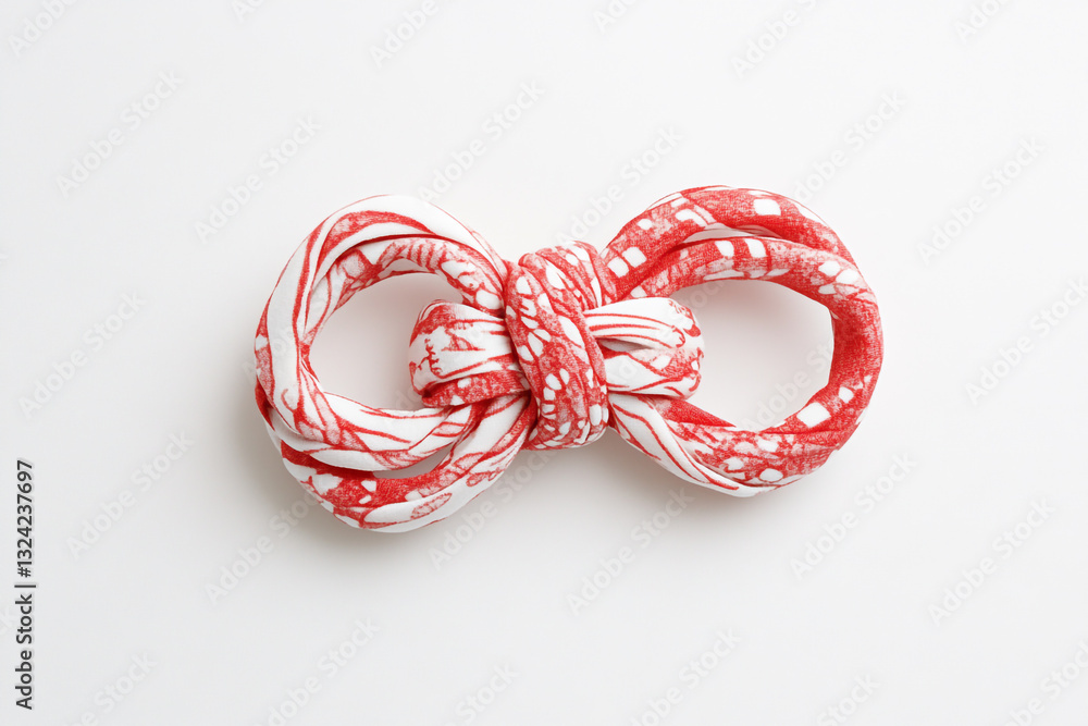 Poster red and white fabric knot tied in a decorative bow shape art cord loops twine craft image style