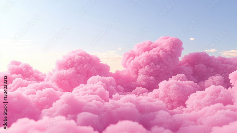 Poster a fluffy gradient of pink and lavender clouds creating a surreal and whimsical background