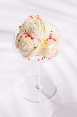 A charming ice cream treat adorned with heart-shaped decor