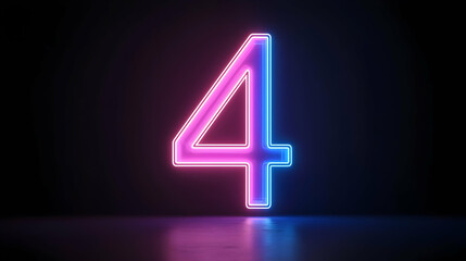 Vibrant Pink And Blue Neon Number Four Against A Dark Background With A Subtle Glowing Reflection On The Floor In A Modern Studio Setting