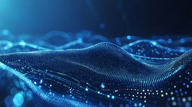 Abstract blue digital wave particle background texture design illustration data space cyber style