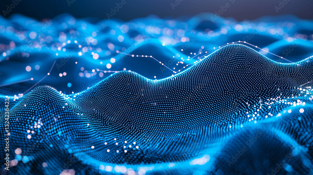 Poster abstract blue digital wave particle background texture design illustration 3d data flow cyber space