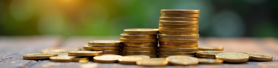 Pile of shiny European currency coins forming a tall stack, tower, economy, money