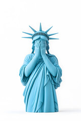 Obraz premium Statue of Liberty shedding tears covering her face with hands in despair