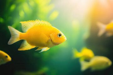 Obraz premium Swimming yellow fish in underwater environment aquatic scene nature photography vibrant ecosystem close-up view
