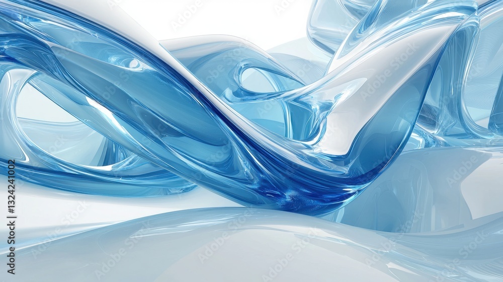 Poster a futuristic abstract design with dynamic blue curves and a minimalist white space.