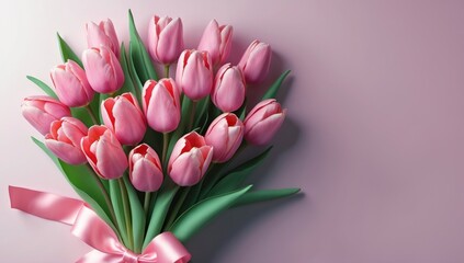 Naklejka premium Pink Tulip Bouquet on Pink Background Spring Flowers