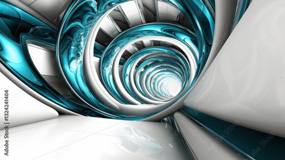 Poster a futuristic abstract design with dynamic blue curves and a minimalist white space.
