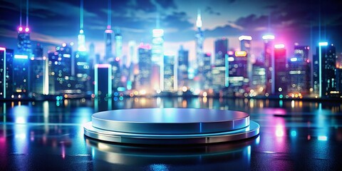 Empty Podium Stage for Digital Advertising Mockup - Double Exposure Effect