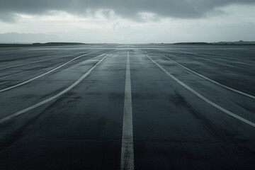 Fototapeta premium Airplane runway airport landscape photography overcast sky wide view transportation concept