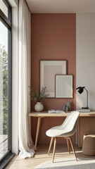 Fototapeta premium A modern home office with acoustic panels on the wall.