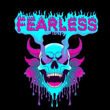 Untitled Artwork Fearless Skull Illustration &ndash; Neon Blue and Pink Graffiti Style