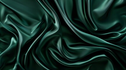 Fototapeta premium Deep Emerald Satin Fabric with Glossy Curves and Texture