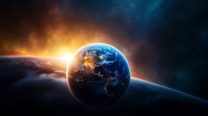 Fototapeta premium Stunning View of Earth from Space with Colorful Atmosphere and Starry Background