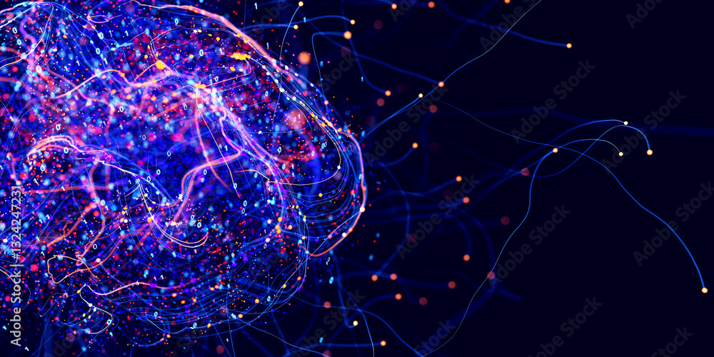 Poster neural network digital brain. artificial intelligence concept. futuristic cybernetic technology. qua
