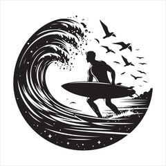 Silhouette of Person Surfing a Wave Vector icon