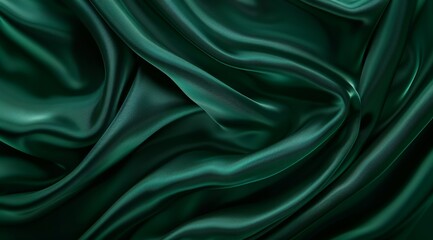 Obraz premium Creased Satin Fabric in Rich Dark Green with Glossy Finish