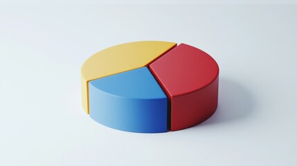 Fototapeta premium A D pie chart with bold red, blue, and yellow segments, set on a white background for clarity