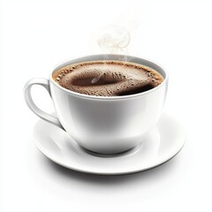 Fototapeta premium Steaming cup of coffee in a white mug on a saucer.