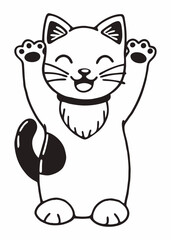 Obraz premium Whimsical Cat Illustration: A charming illustration of a cheerful cat with paws raised in delight, a playful design that evokes joy.