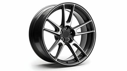 Fototapeta premium Glossy Black And Silver Car Wheel Isolated On White Background Detailed Studio Shot