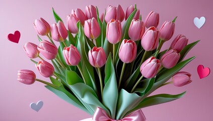 Fototapeta premium Pink Tulip Bouquet Romantic Valentine's Day Flowers