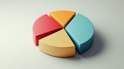 Obraz premium A minimalist D pie chart with bold and simple color divisions, perfect for showcasing data in an easy-to-understand format. The background is light gray, ensuring focus stays on the chart.