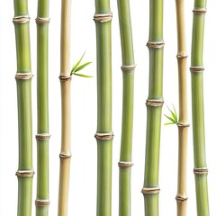 Obraz premium Green bamboo stalks with new sprouts isolated on white.