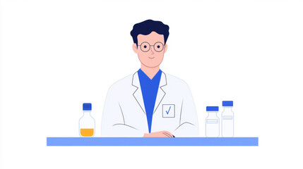 Laboratory, A scientist working in a space research lab illustration.