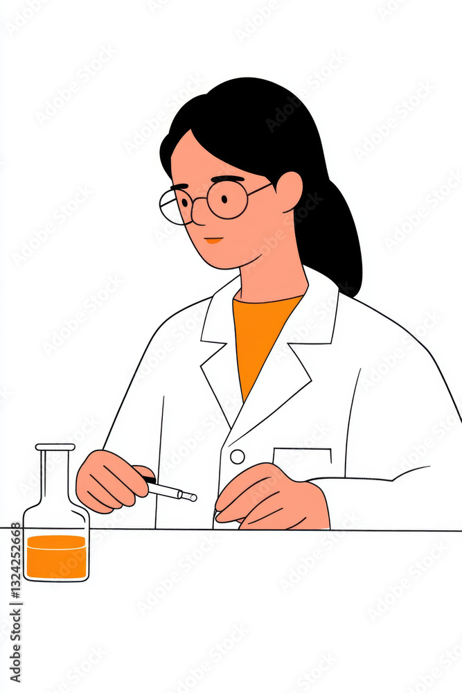 Poster laboratory, a scientist in a white coat conducting an experiment in a lab.