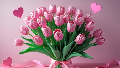 Obraz premium Beautiful Pink Tulip Bouquet Romantic Spring Flowers
